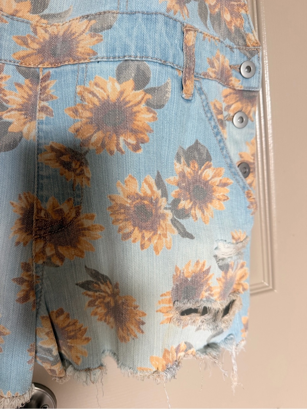 Sunflower Print Denim Overall Dungarees - Picture 2 of 13